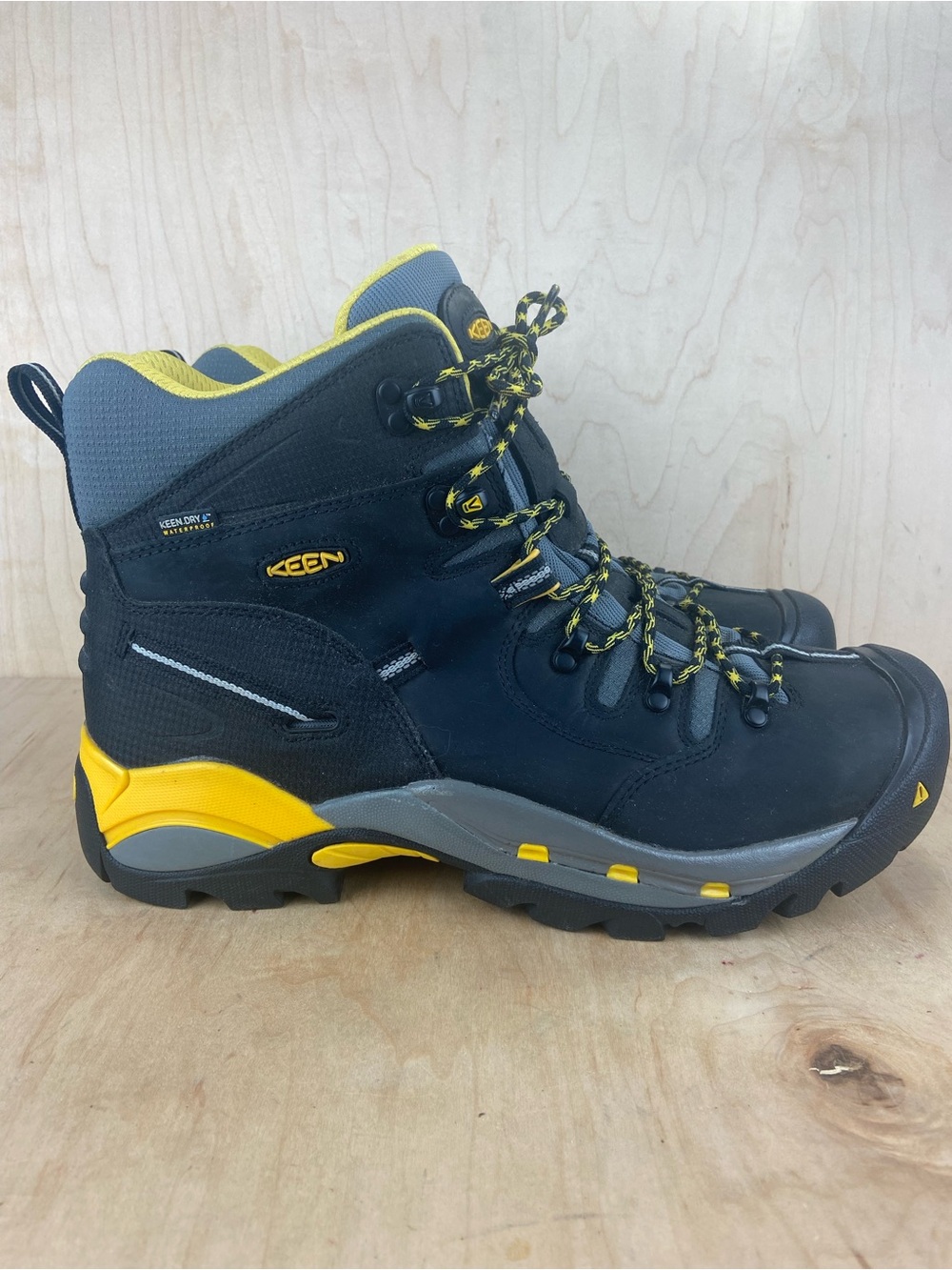 KEEN Pittsburgh Steel Toe Black Yellow Men's Waterproof Leather Boots Size 14